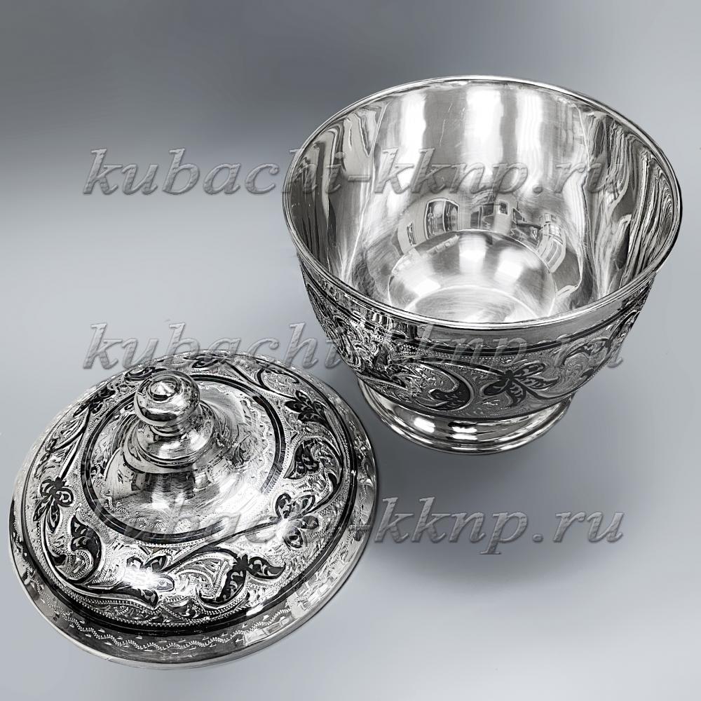 Серебряная сахарница  с крышкой и кубачинским орнаментом, СХ00064 фото 2
