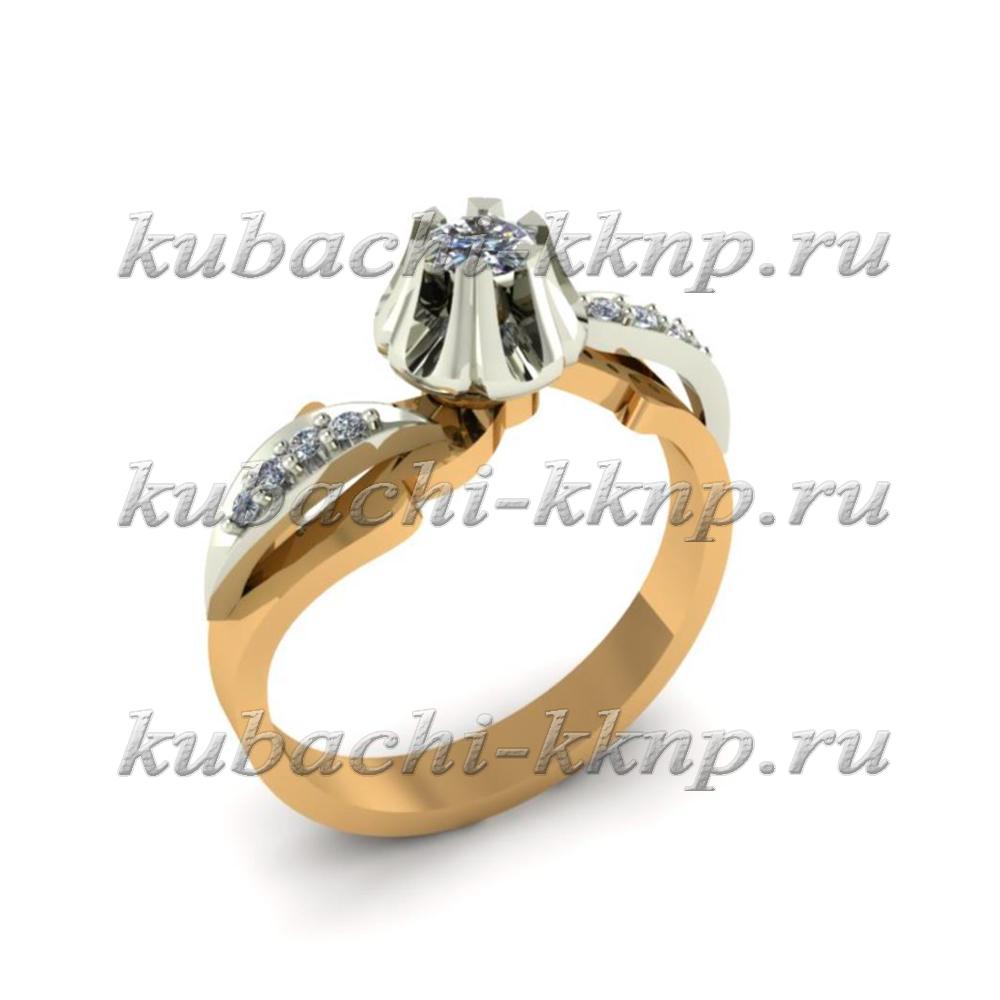 Золотое кольцо с фианитами Новый тюльпан, 00115r фото 1