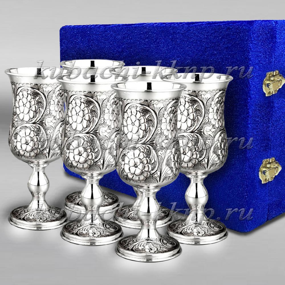 Набор из шести изящных серебряных бокалов Цветы, ф091-6 фото 1