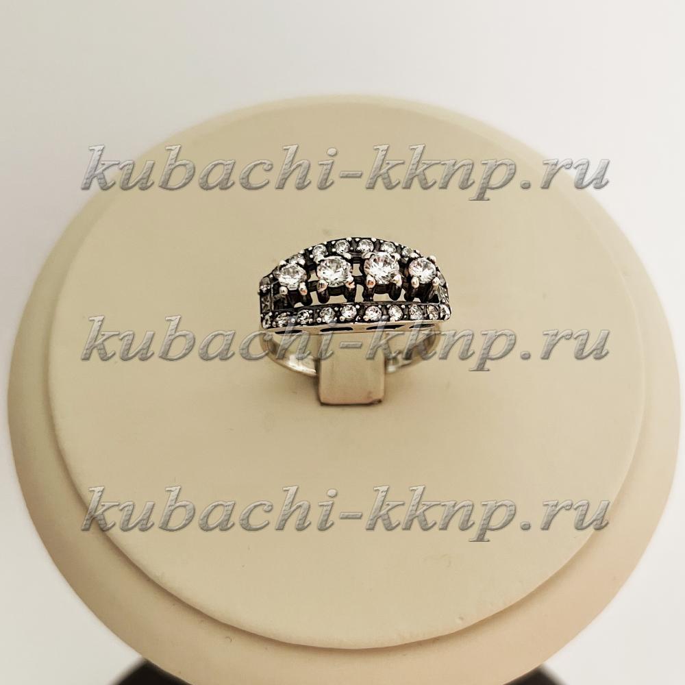 Женское кольцо Двойная дорожка с фианитами крупное из серебра 925 пробы , к908 фото 1
