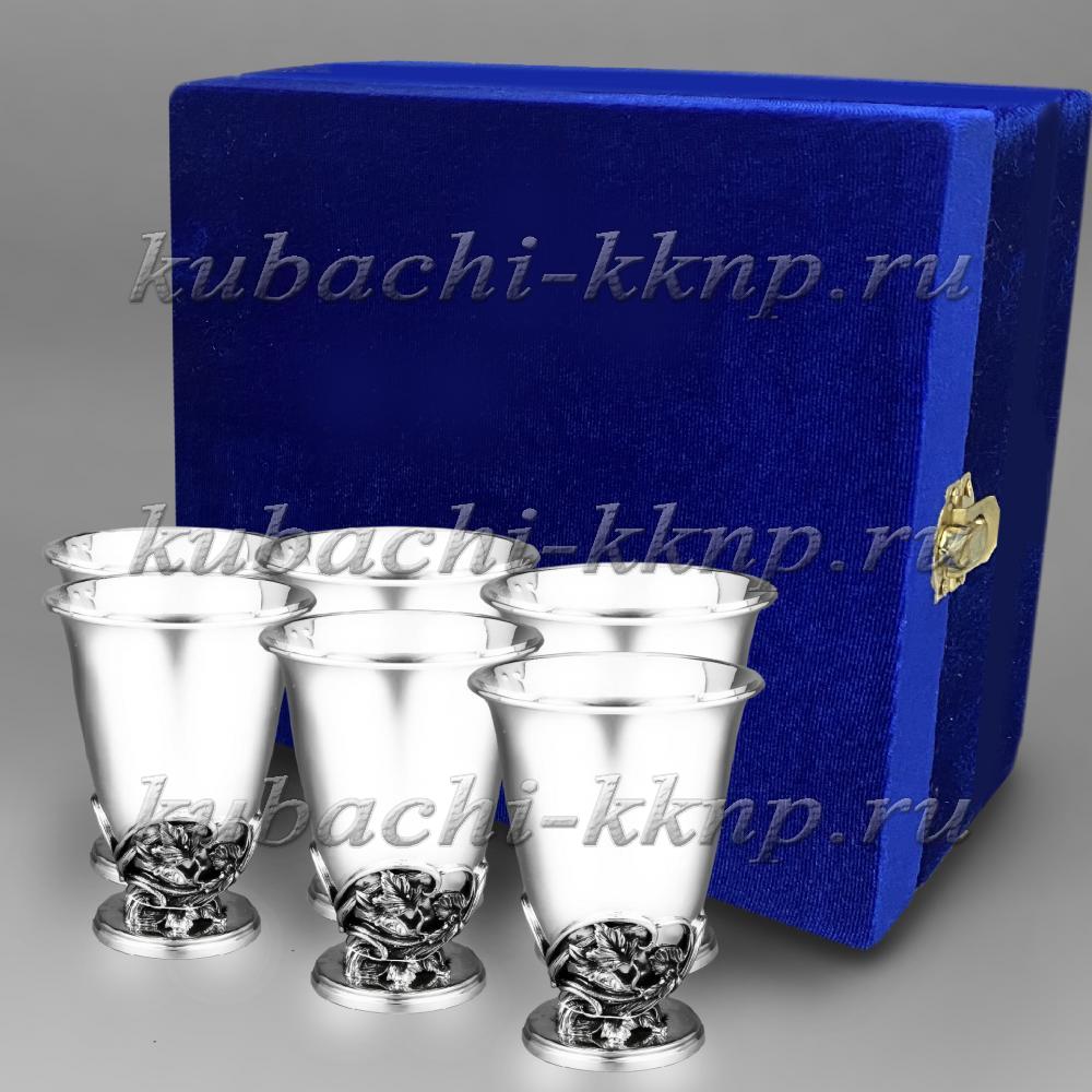 Набор из шести серебряных стаканов с оригинальной ножкой, ст041-6 фото 1