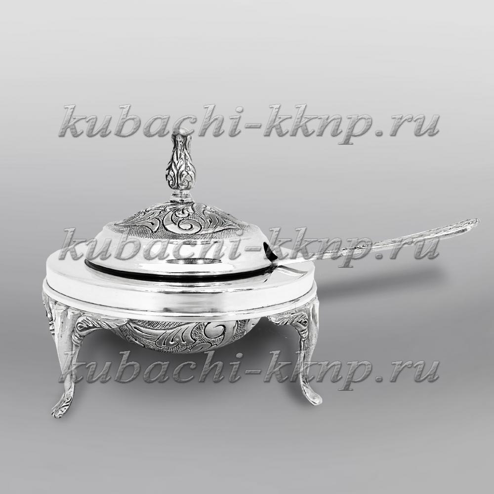 Серебряная икорница  со стеклом и крышкой, ИК035 фото 1