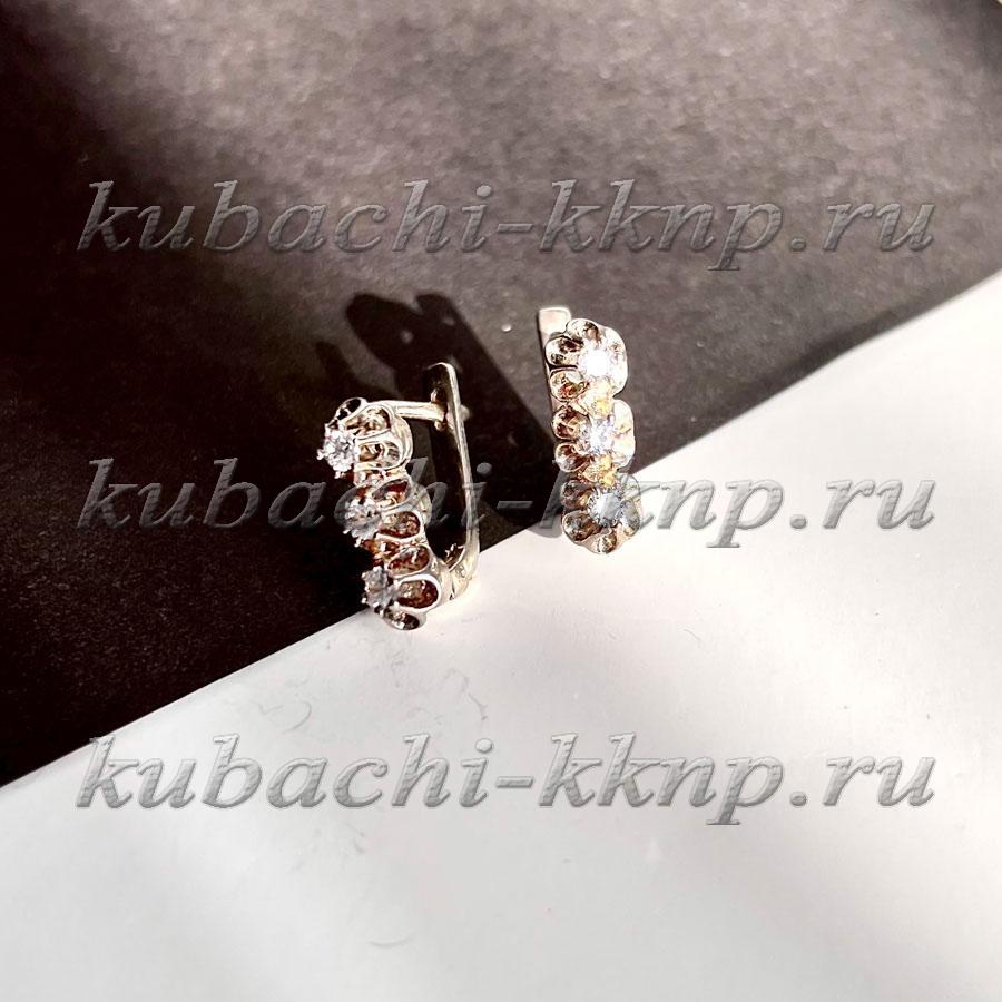 Серьги тройной Тюльпан серебряные женские с английским замочком, Ag-с39 фото 1
