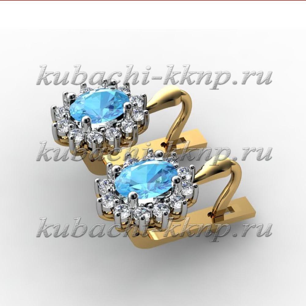 Серьги из золота 585 пробы с цветными фианитами, 00046-3e фото 1