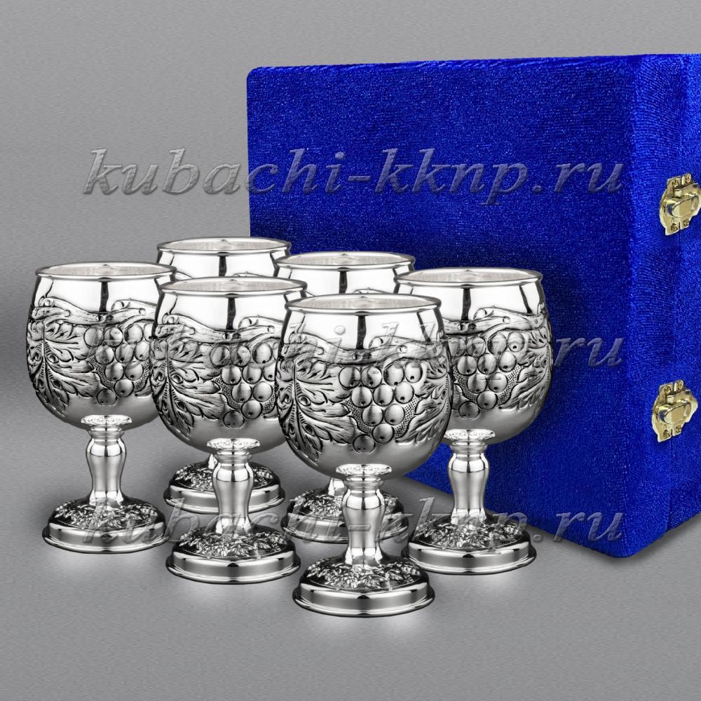 Набор из шести серебряных бокалов 925 пробы Виноград, бк007-6 фото 1