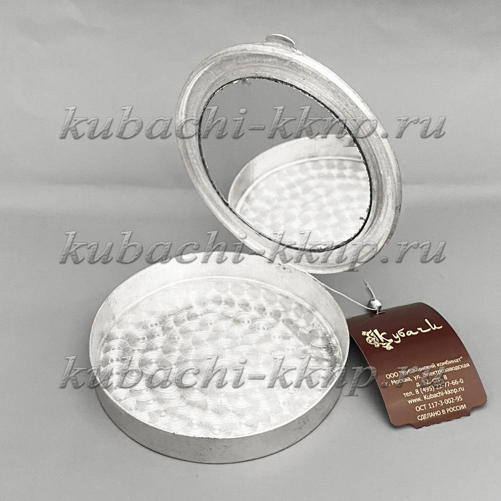 Серебряное ручное зеркальце-пудреница, ПДР06 фото 2