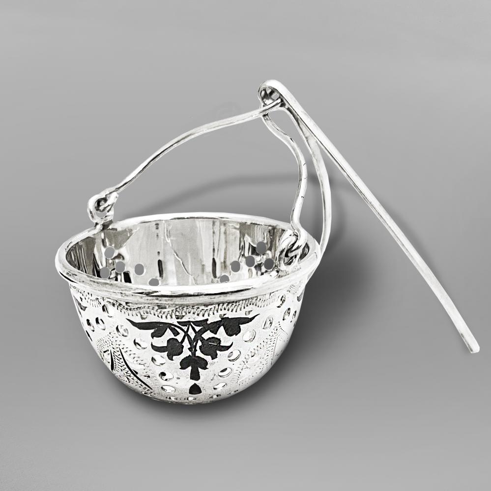 Серебряное ситечко для чая с гравировкой и чернением, СИТ05 фото 1