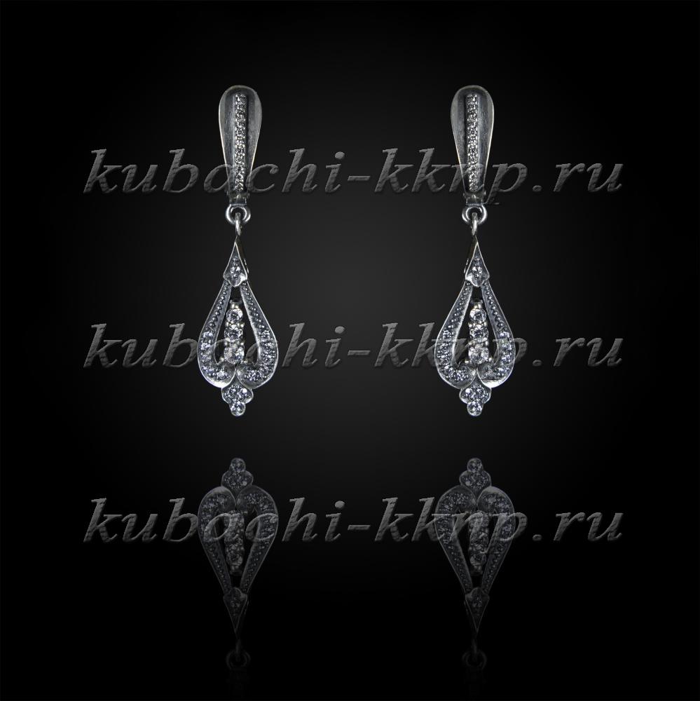 Висячие серьги серебро с фианитами Восточная слеза, вс261 фото 1