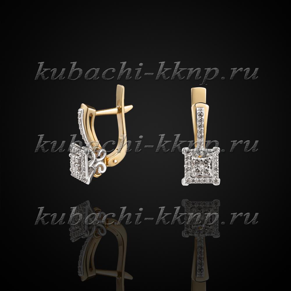Золотые серьги Плато с бриллиантами, ан560-1 фото 1