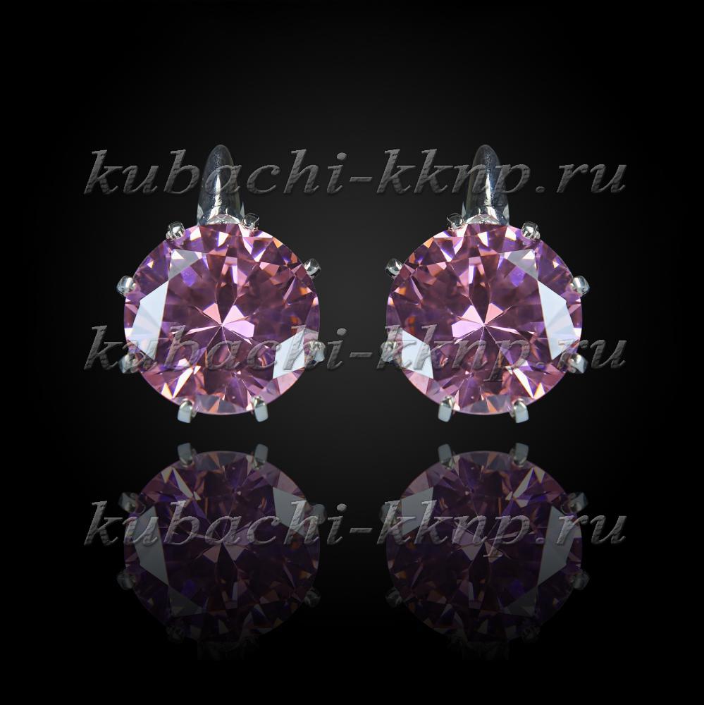Серьги Кубачи с большим розовым фианитом серебро, с206 фото 1
