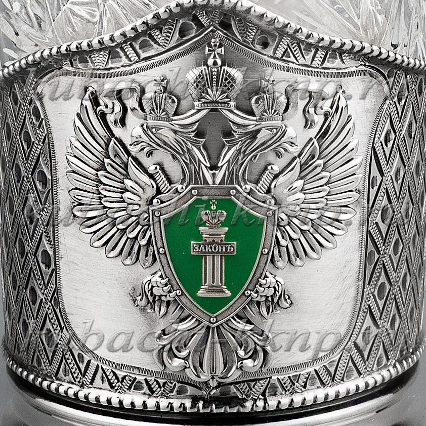 Серебряный набор подстаканника и ложки с гербом прокуратуры Законъ, пд081Л фото 4