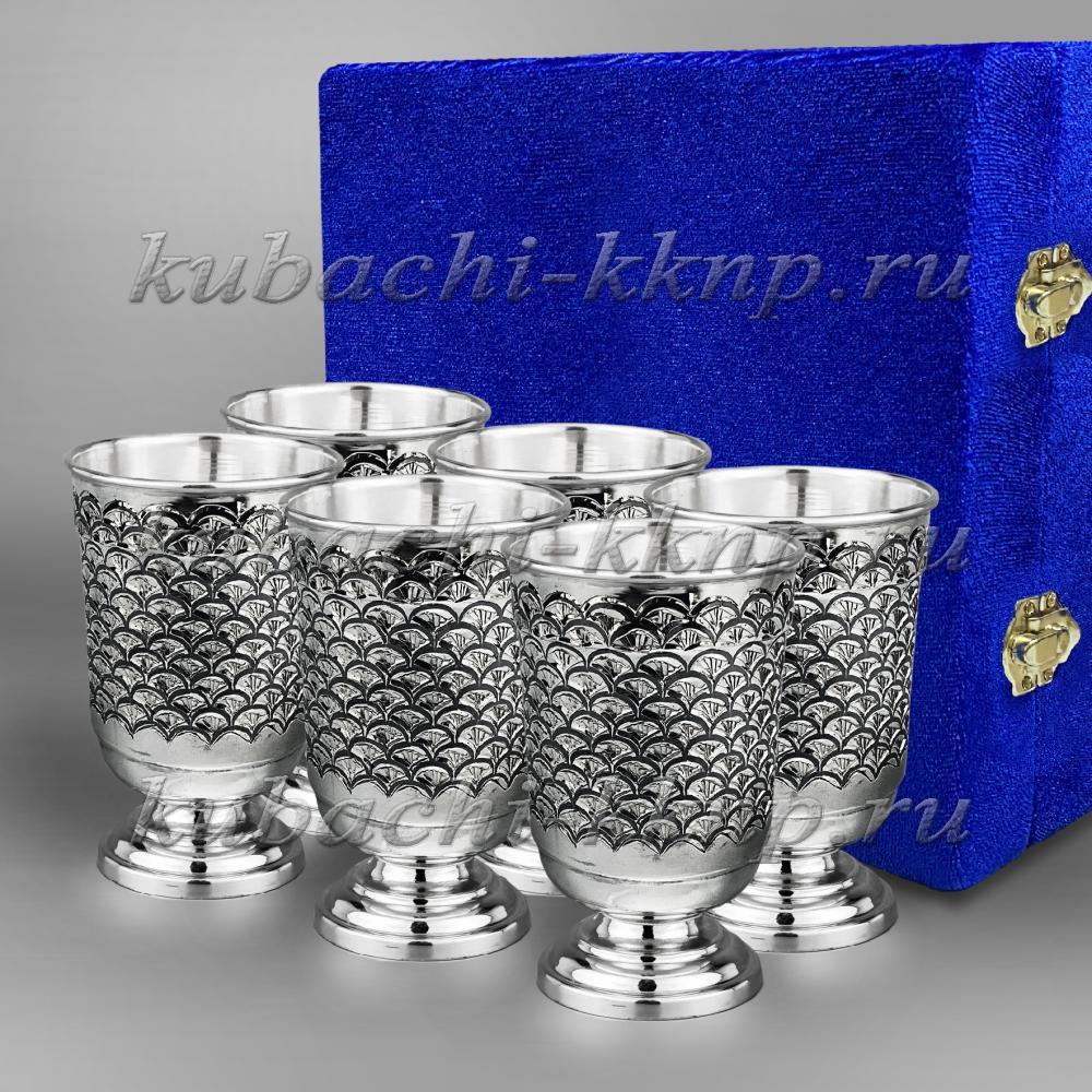 Набор из шести серебряных стаканов с чешуйками, ст043-6 фото 1