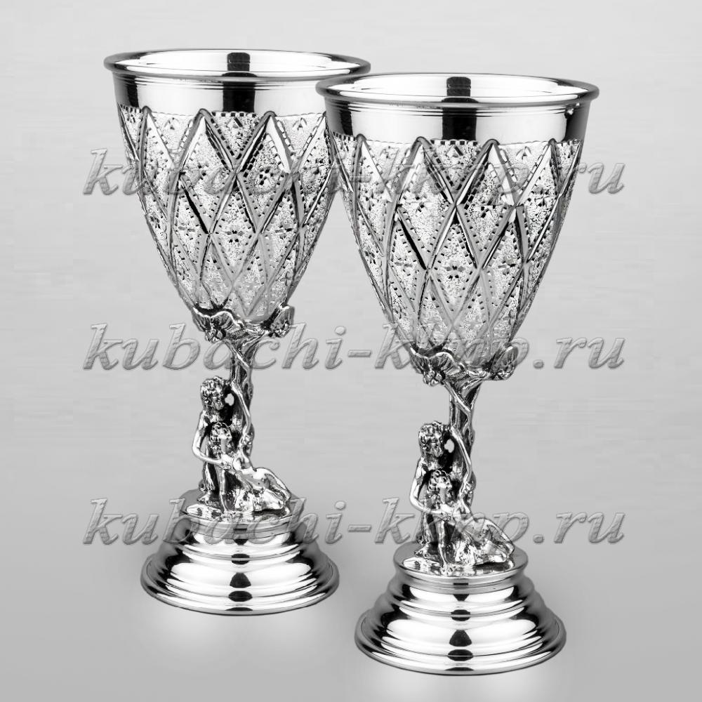 Набор из двух серебряных бокалов для вина или воды Бах, ф054-2 фото 2