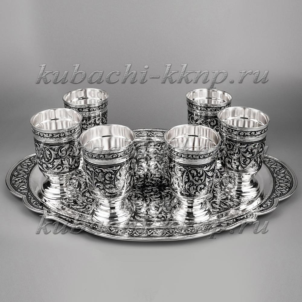 Набор серебряных стаканов на подносе Краса, нбст02 фото 1