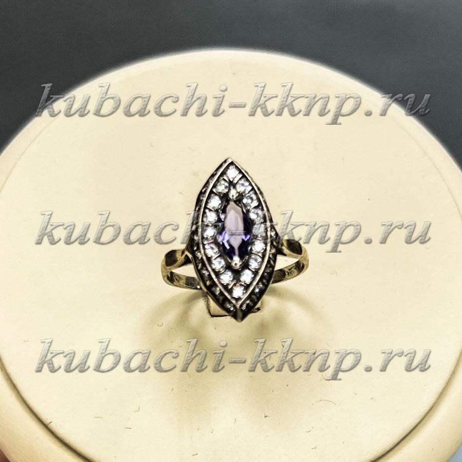 Серебряное кольцо с фианитами в офис Лодочка, Ag-к127 фото 1