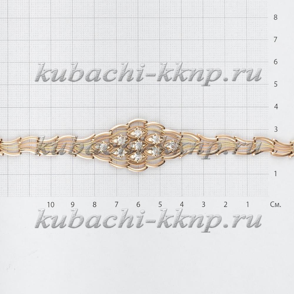 Золотой  браслет Елочка с фианитами и расширением, ан138-1 фото 2