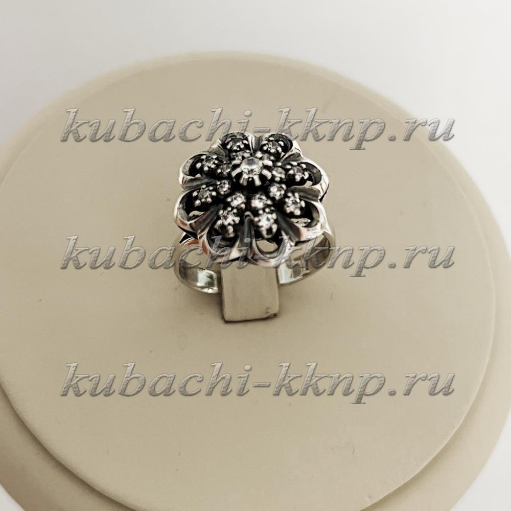 Серебряное женское кольцо 2Гербера с фианитами на каждый день крупное, к907 фото 1