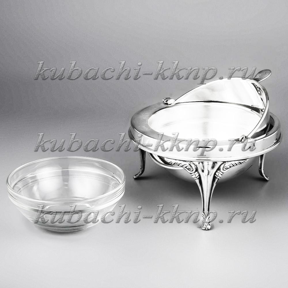 Серебряная икорница со стеклянной вставкой, ИК07а фото 1