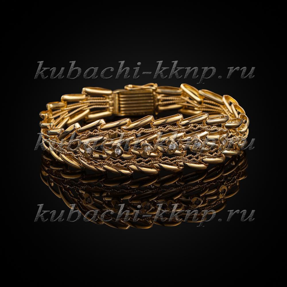 Кубачинский звеньевой браслет в позолоте с камнями плетения Елочка, Ag-бр23 фото 1
