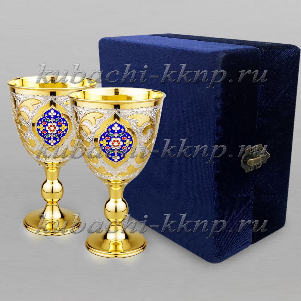 Набор из двух серебряных бокалов с позолотой, ф098-2 фото 1