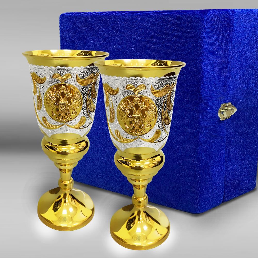 Набор серебряных бокалов с позолотой и гербом России, ф113-2 фото 1