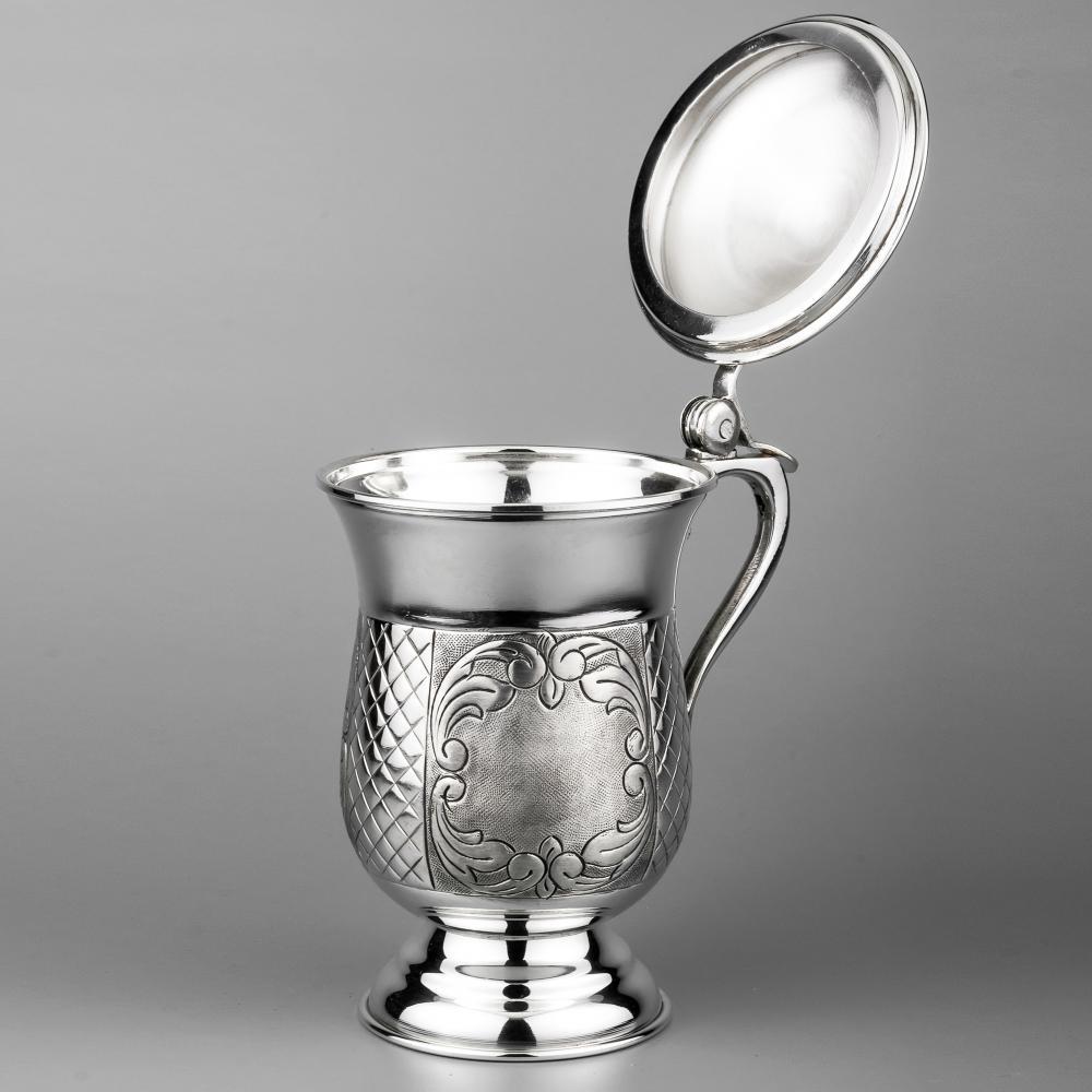 Серебряная кружка с крышкой Ромб, кр061 фото 2