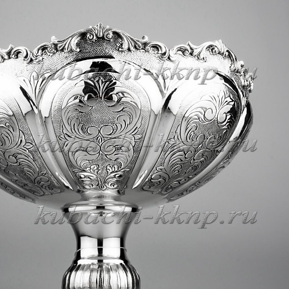 Серебряная ваза для фруктов с красивым узором, вз037 фото 3