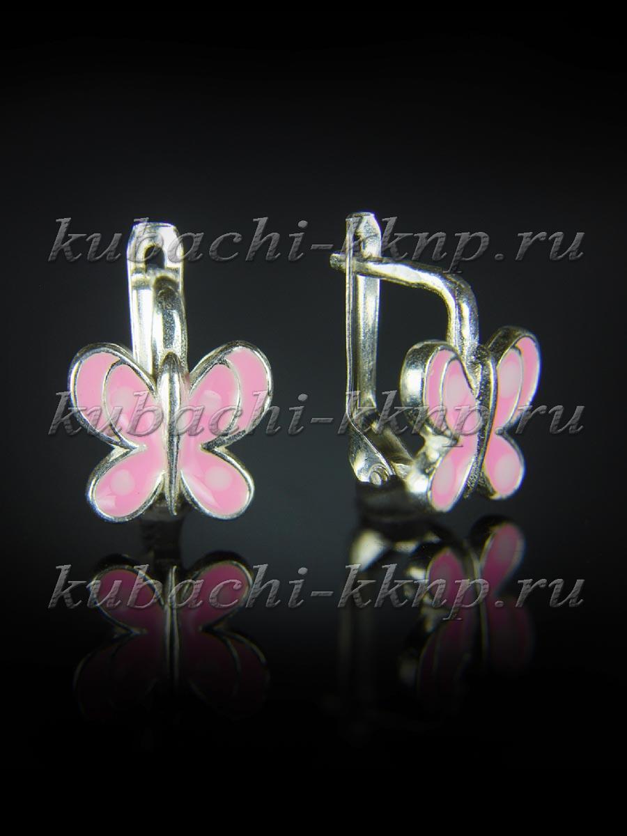 Детские серебряные серьги Розовая бабочка, с298 фото 1
