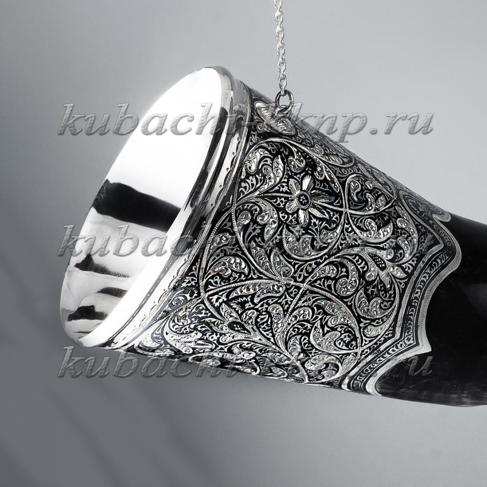Рог черный с серебряными вставками, 330 мл, рог014 фото 2