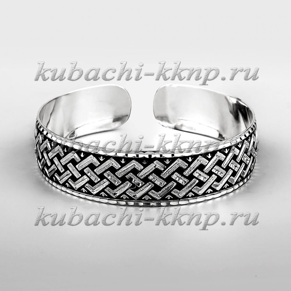 Кубачинский браслет из серебра с тонким греческим орнаментом