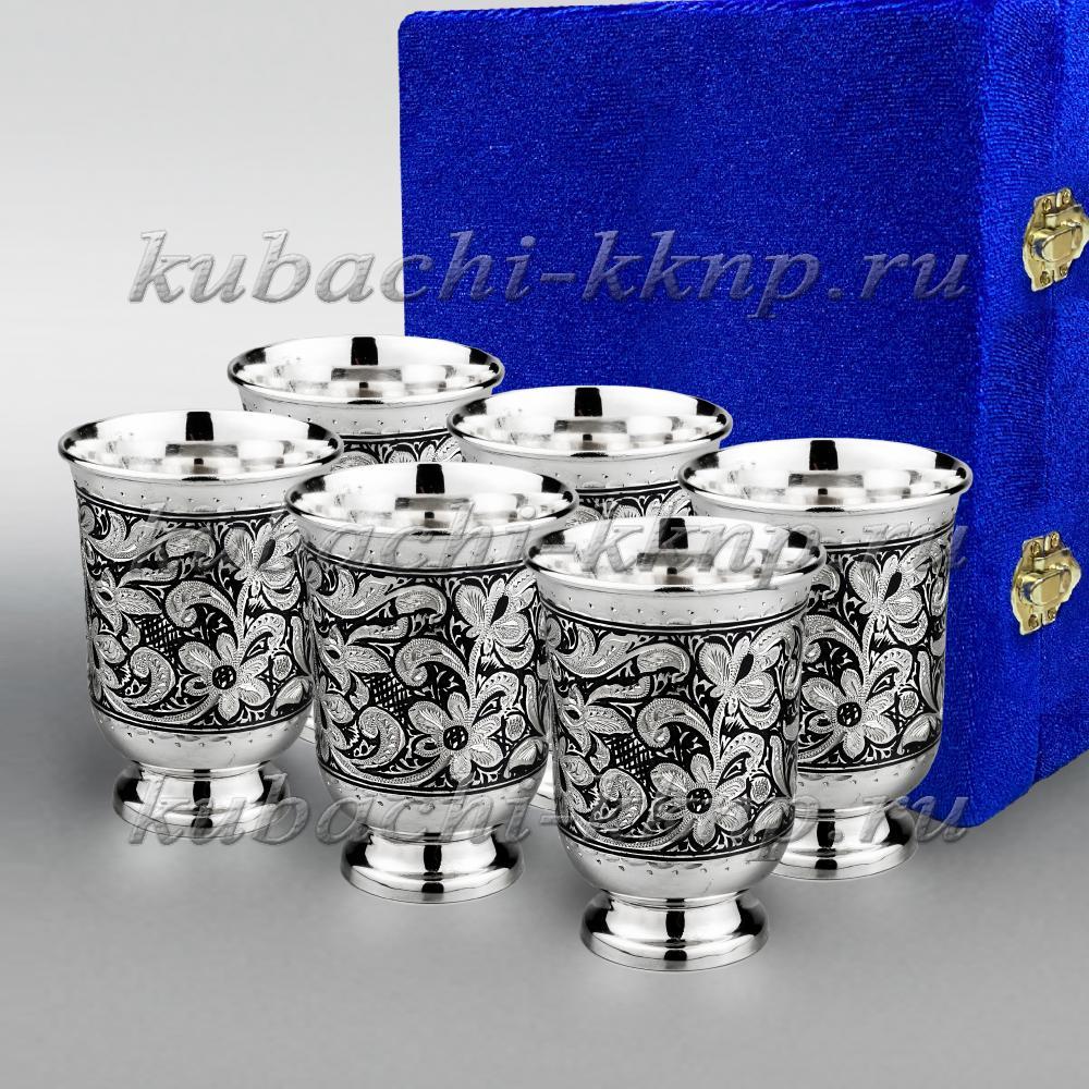 Набор из шести небольших серебряных стаканов Восточный, ст104-6 фото 1