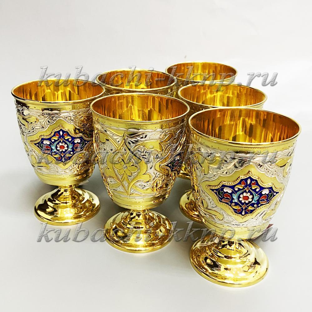 Серебряный набор стаканов с позолотой и эмалью Финифть, нст01 фото 1