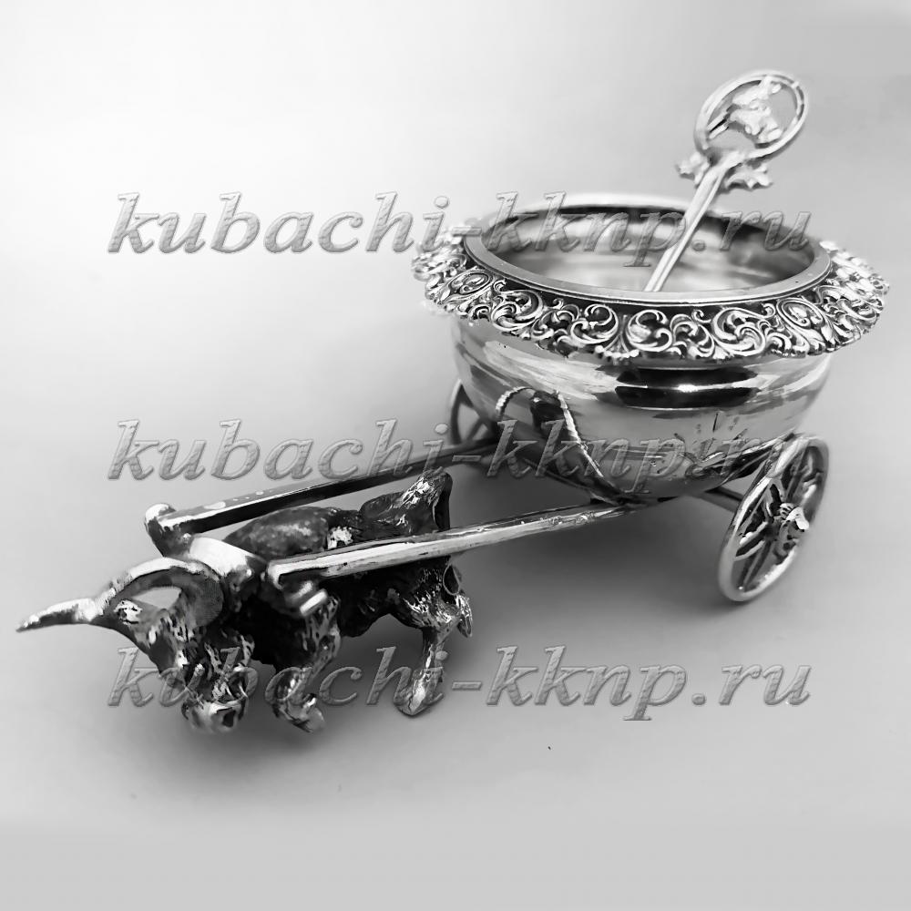 Серебряная солонка с ложкой Повозка с буйволом, С065м фото 1