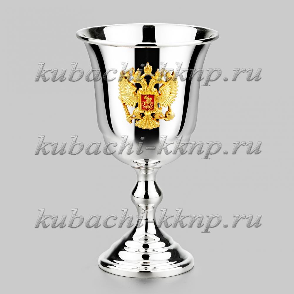 Большая рюмка из чистого серебра с гербом России Патриот, Р110 фото 1