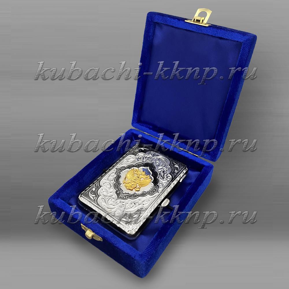 Серебряный кубачинский портсигар с гербом России, ПДС066 фото 4