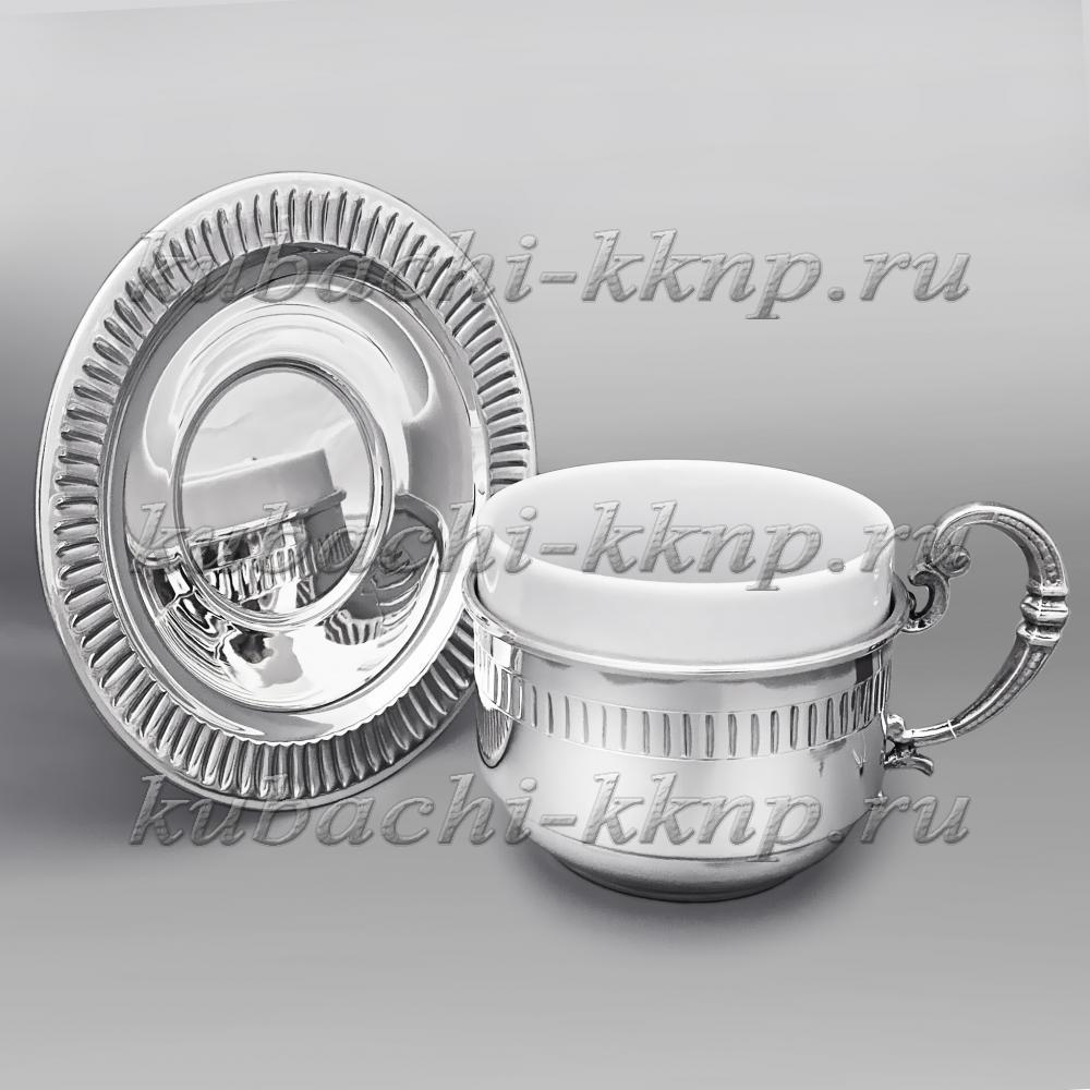 Серебряная чашка с блюдцем с фарфоровой вставкой, ЧП029 фото 2