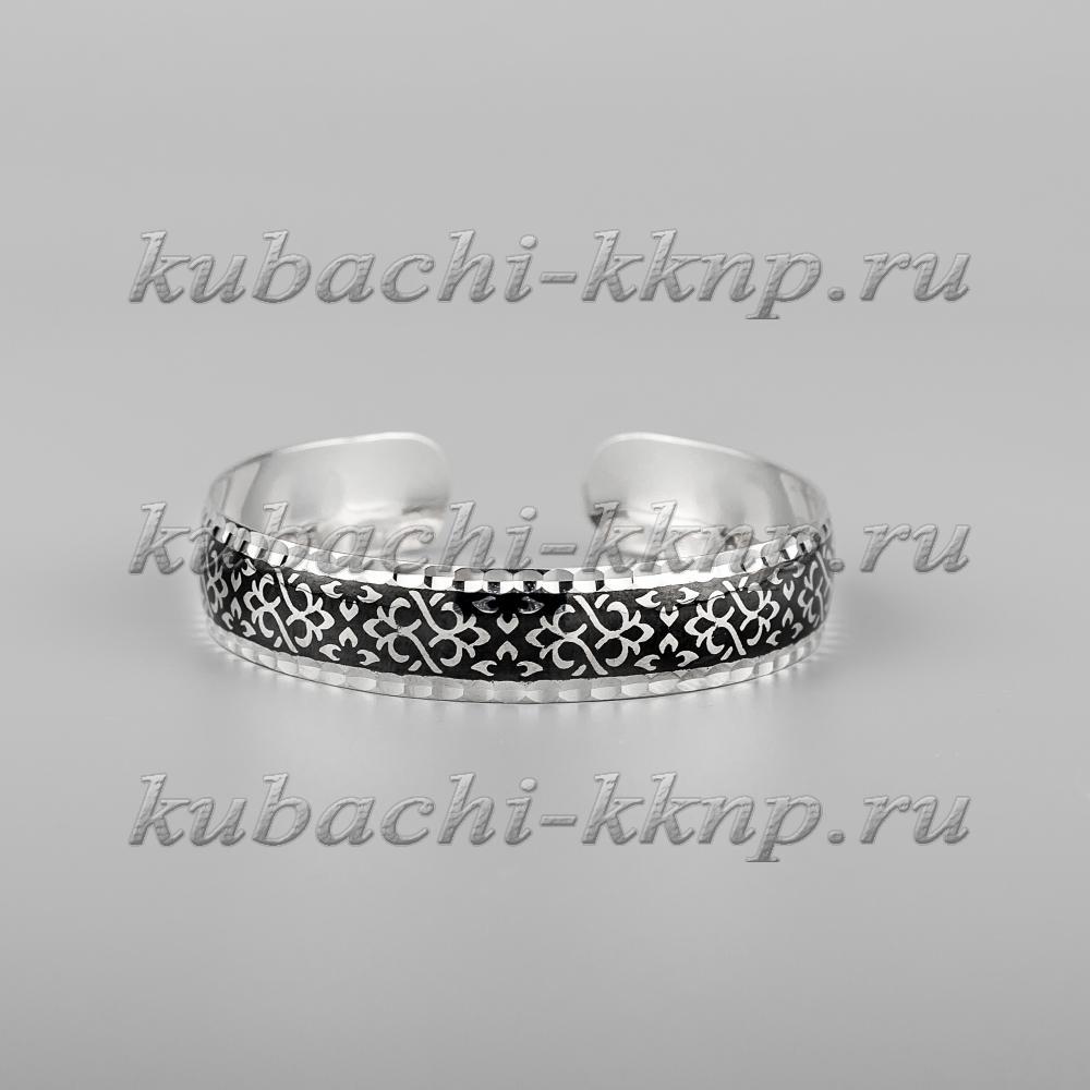 Тонкий кубачинский браслет из серебра с чернением