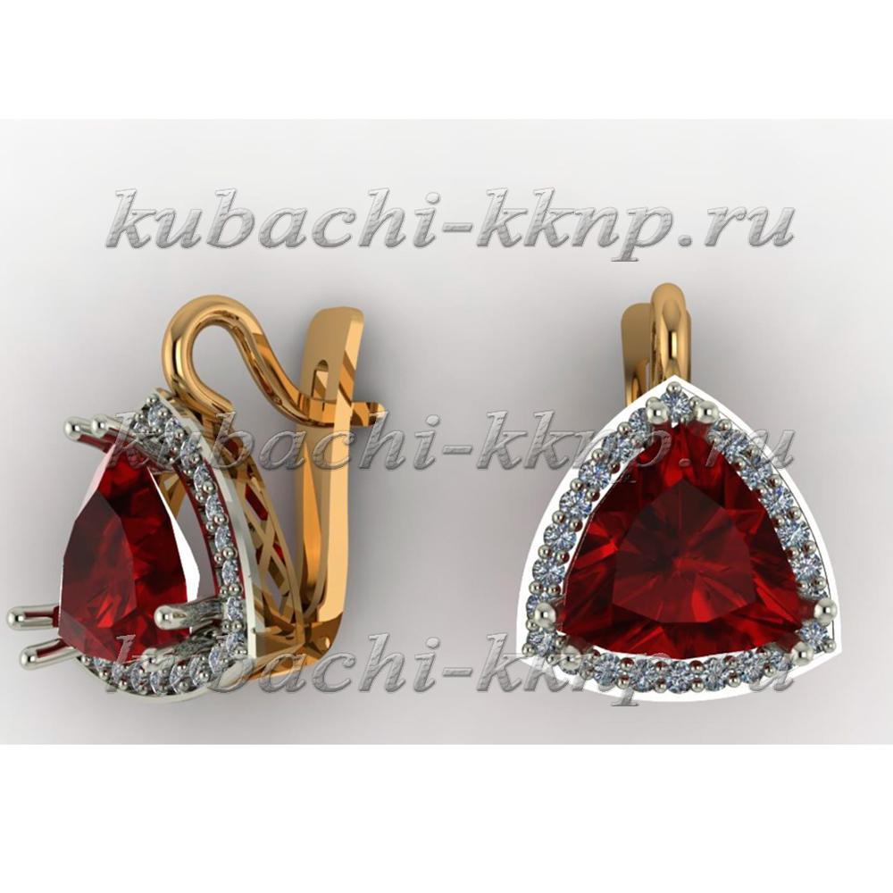 Серьги из золота с искуст. гранатом и фианитами, 10011-2e фото 1