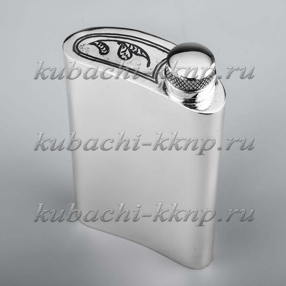 Серебряная фляжка с ромбиками для воды, ФЛ117 фото 2