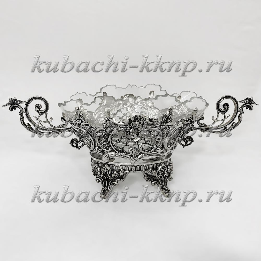 Серебряная вазочка со стеклом Птички, вз046 фото 1