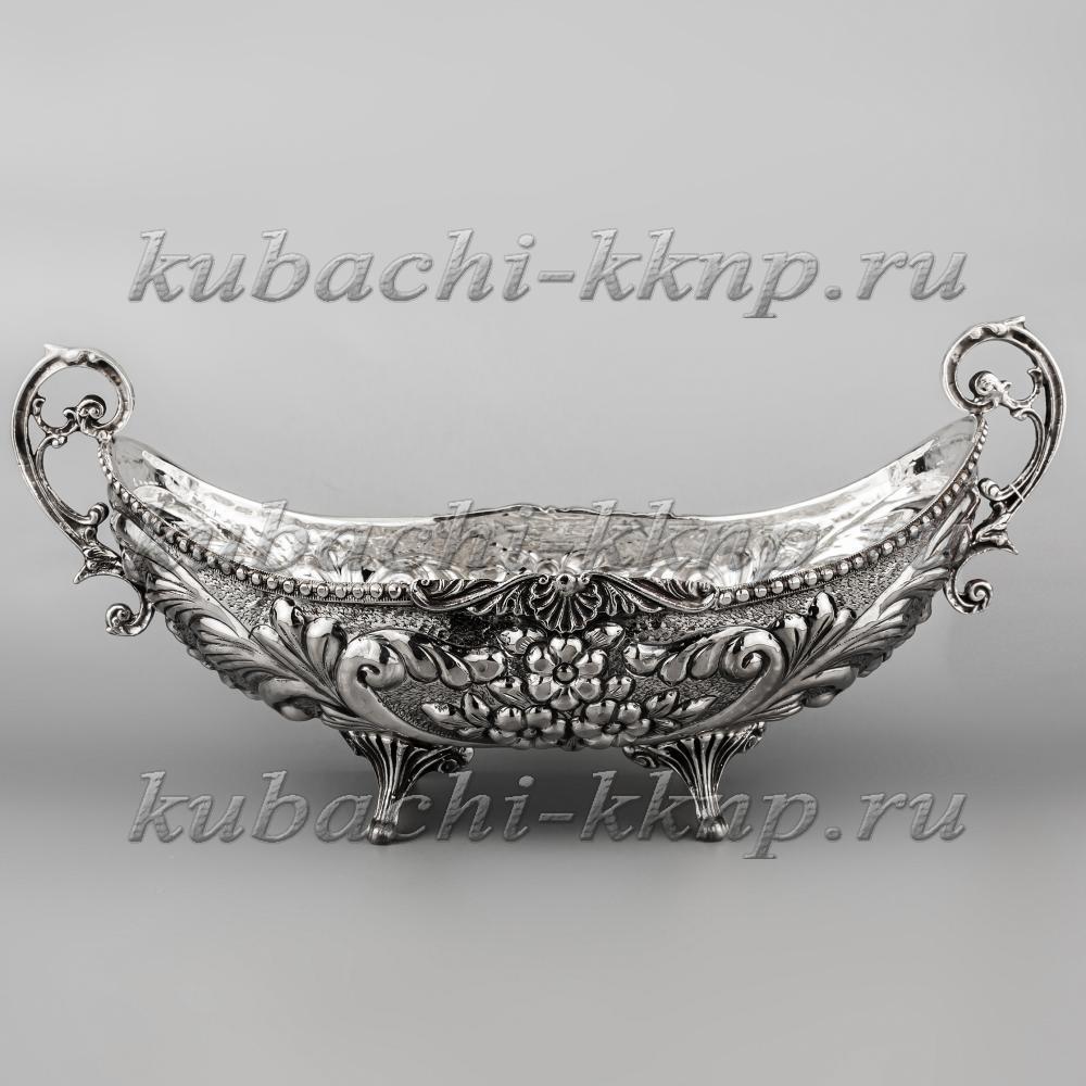 Серебряная конфетница - ладья «Цветы», кф155 фото 1