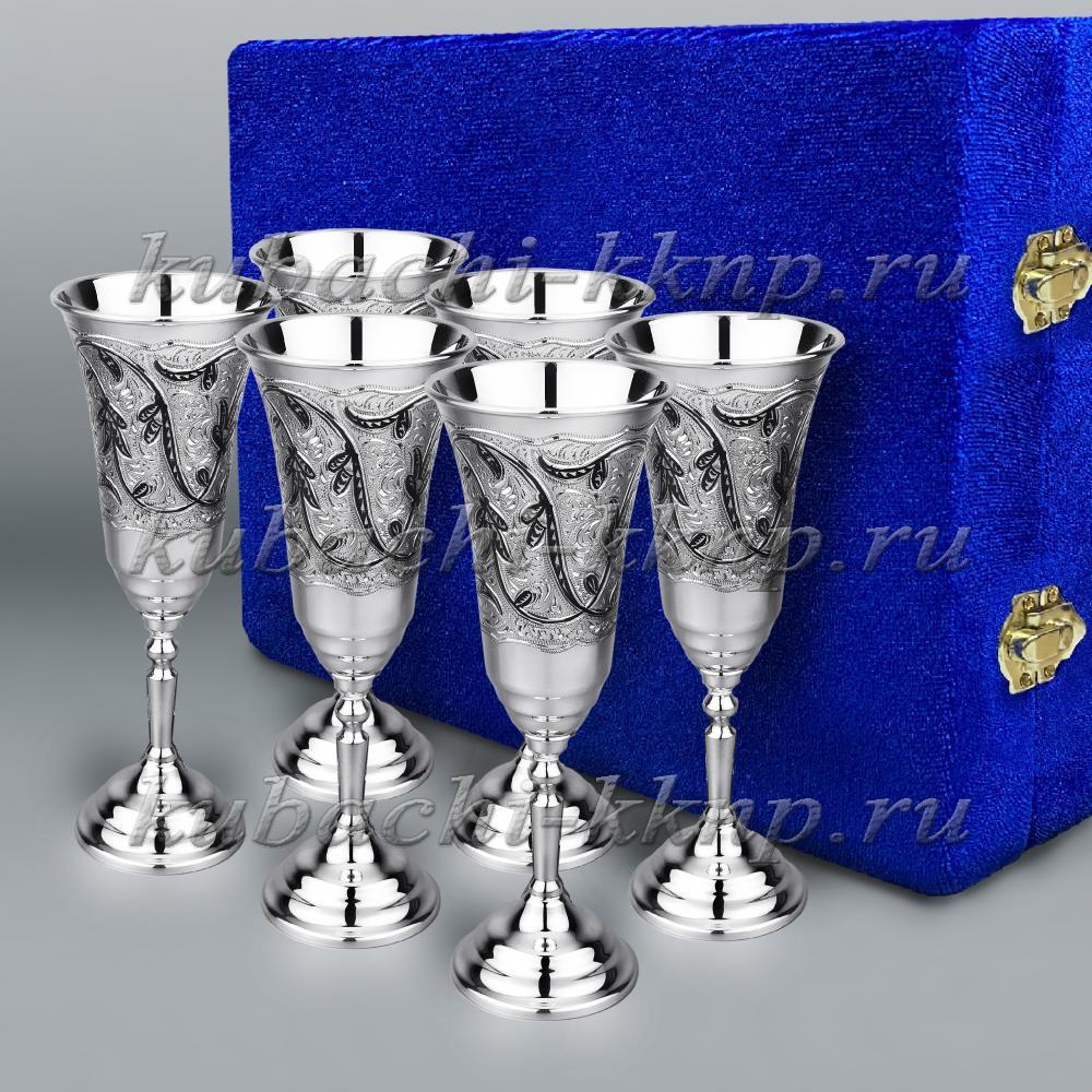 Набор из шести серебряных фужеров на свадьбу, ф00022-6 фото 1