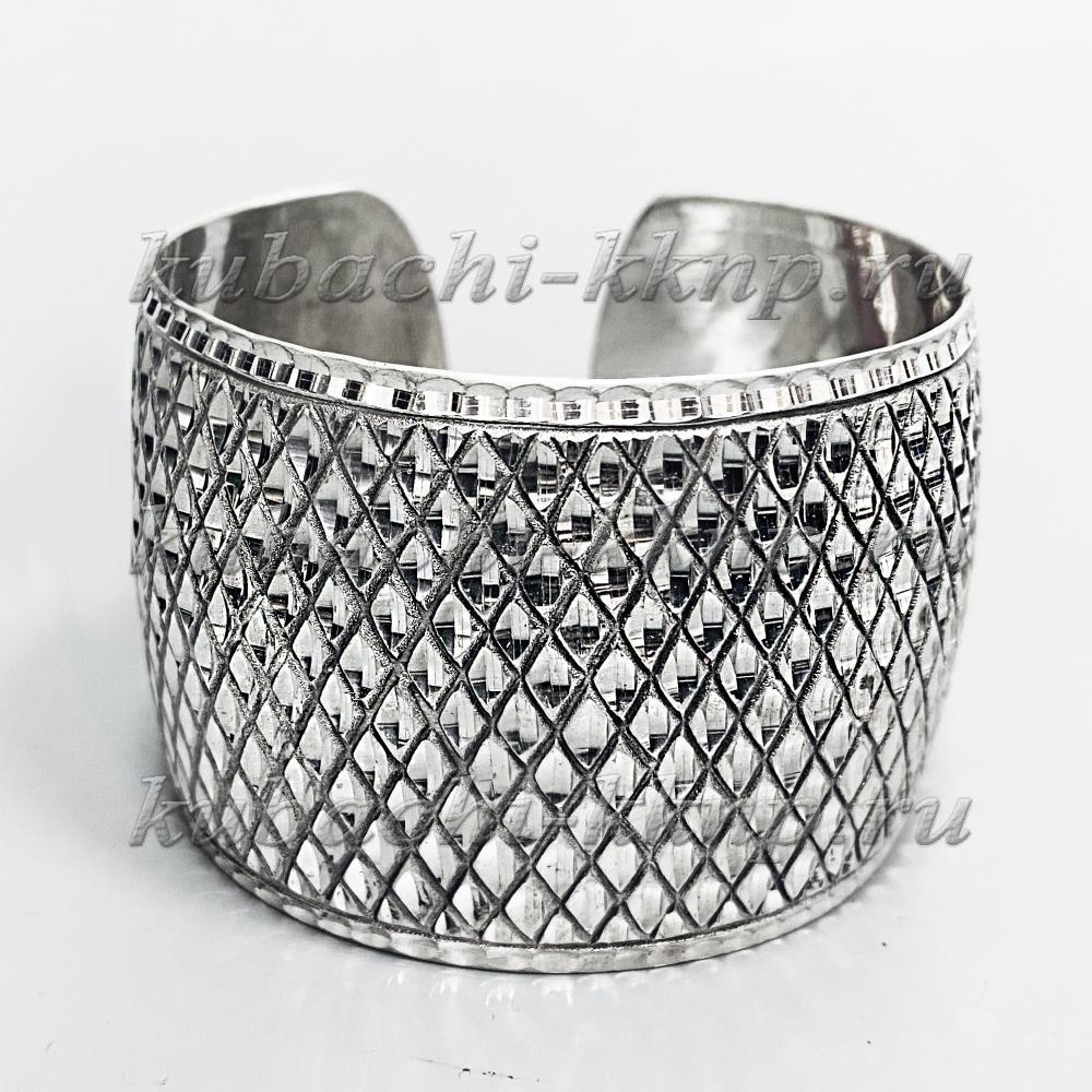 Жесткий широкий серебряный браслет с оксидировкой, БР232 фото 1