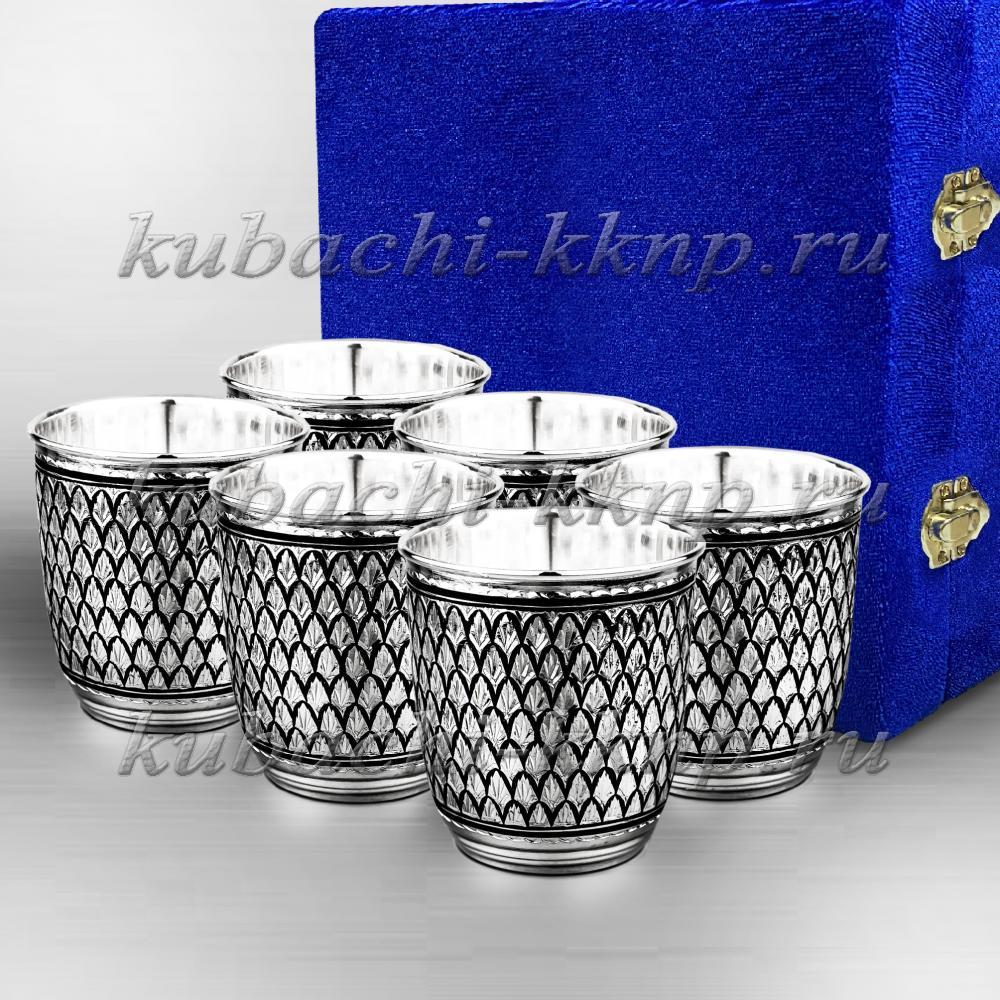 Набор из шести серебряных стаканов Чешуя, ст029-6 фото 1