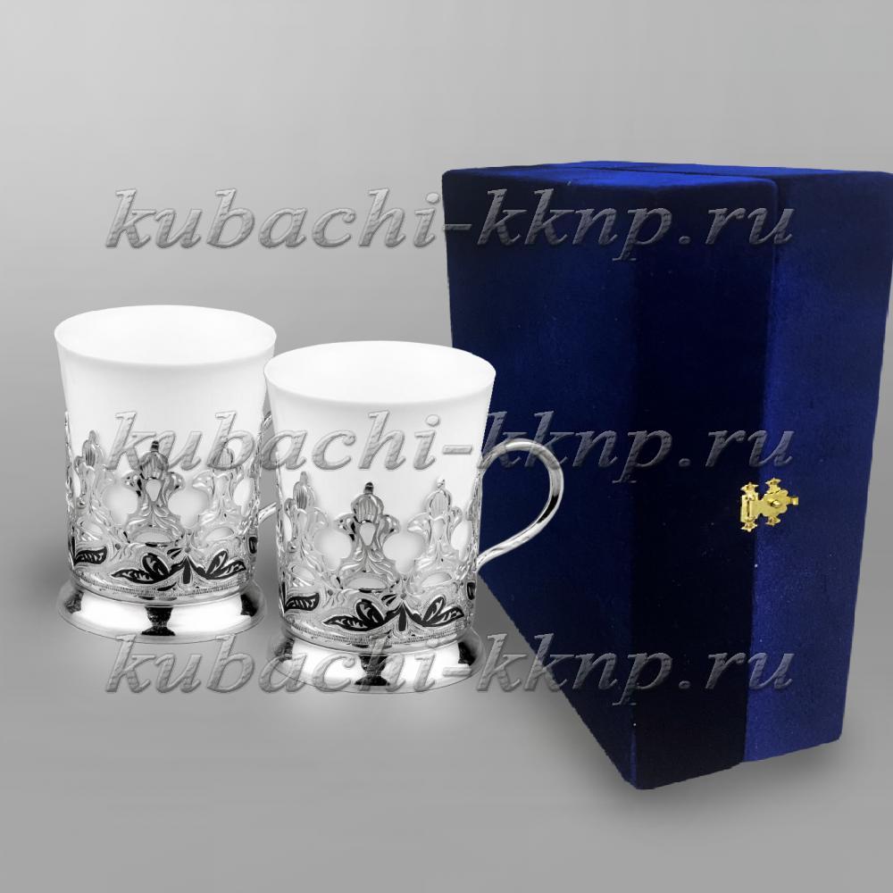 Набор из двух серебряных подстаканников для кофе Император, пд057-2 фото 1