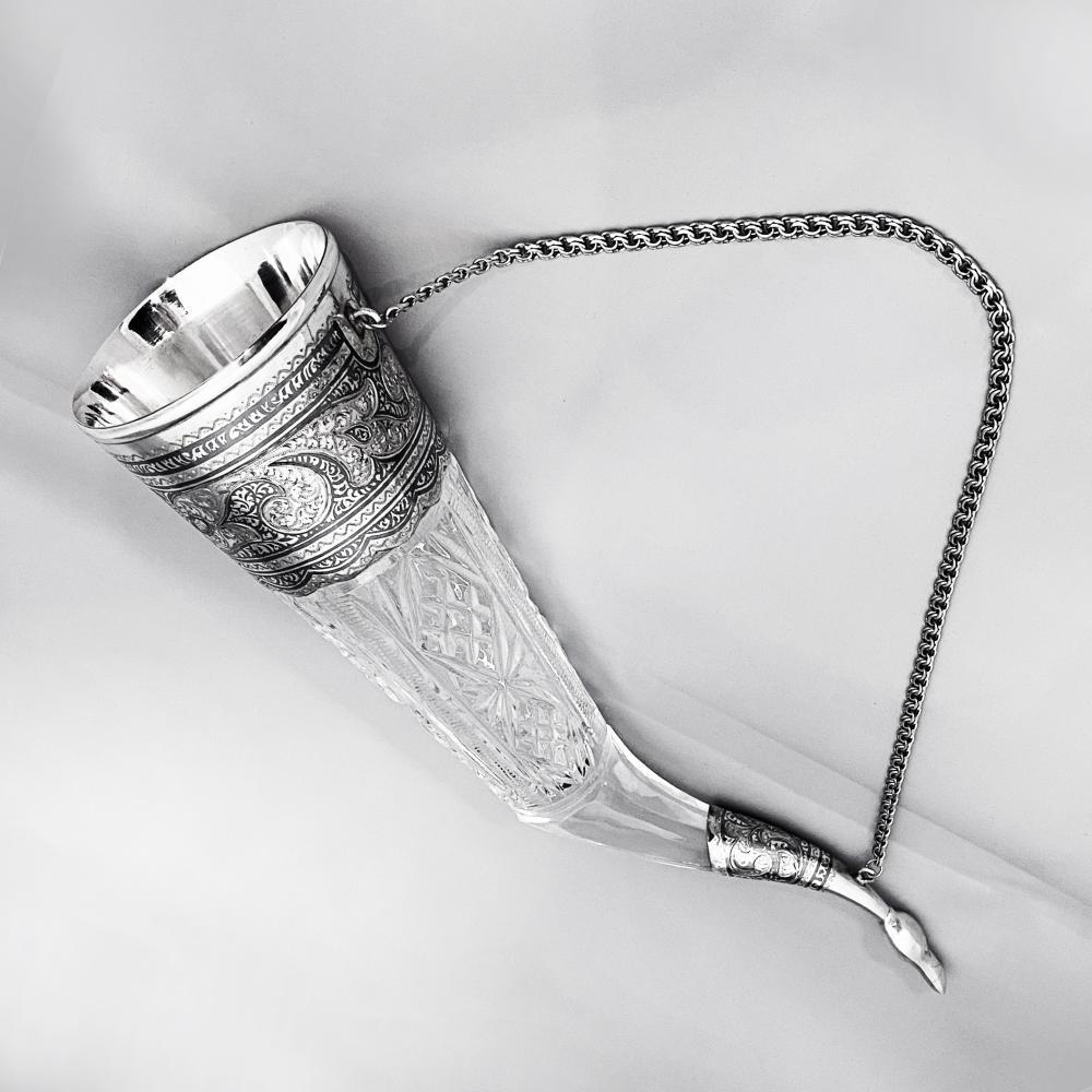Хрустальный рог с вставками из серебра от мастеров Кубачи, РОГ030 фото 1