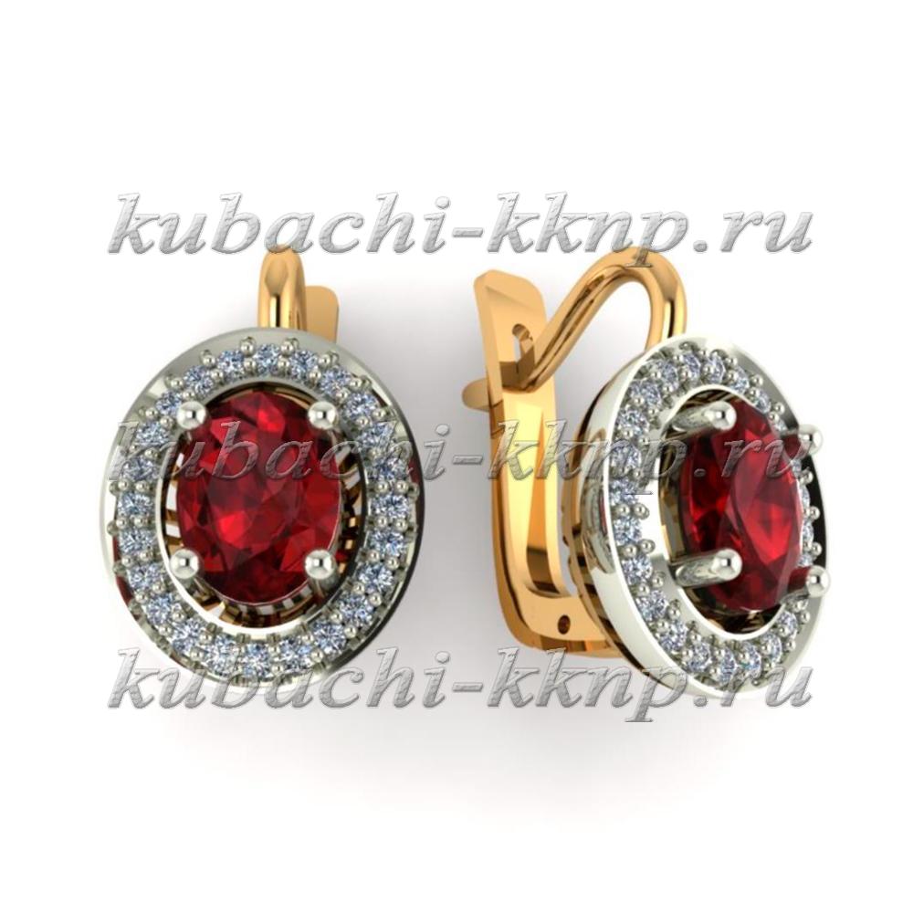 Серьги из золота с круглым искусст. гранатом, 10008e фото 1