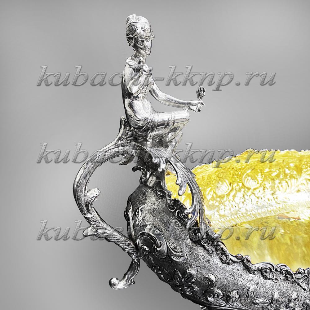 Серебряная ваза для фруктов Девушка с птичкой, вз047 фото 2