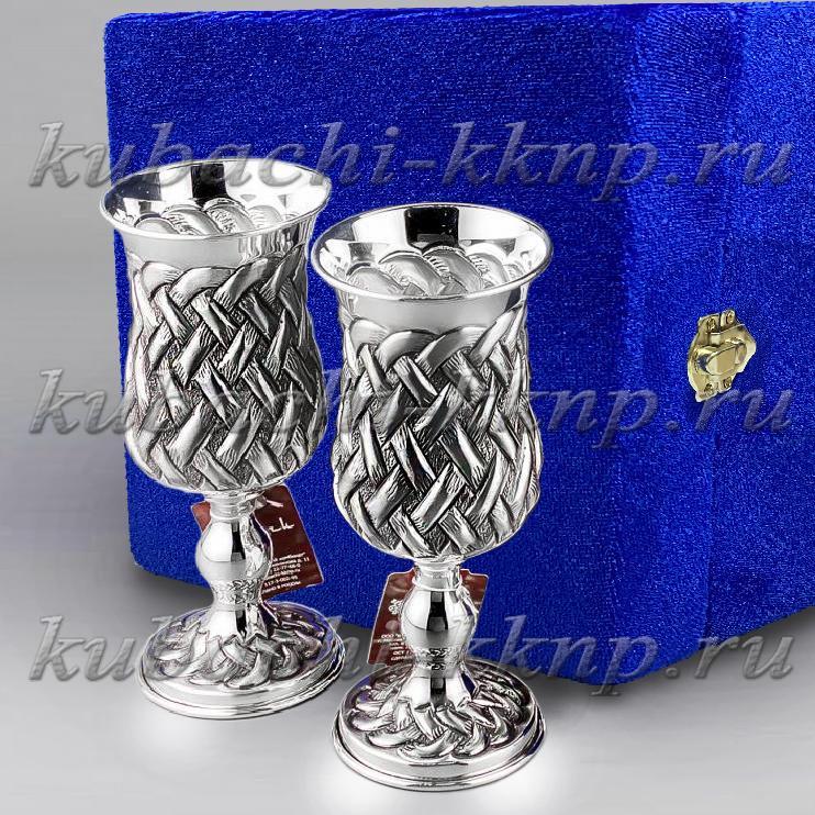 Набор из двух серебряных фужеров с плетенным орнаметом, ф00020-2 фото 1