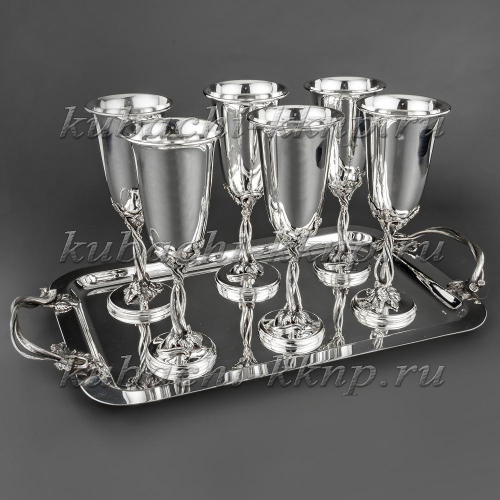Набор бокалов  из серебра 925 пробы на свадьбу на подносе